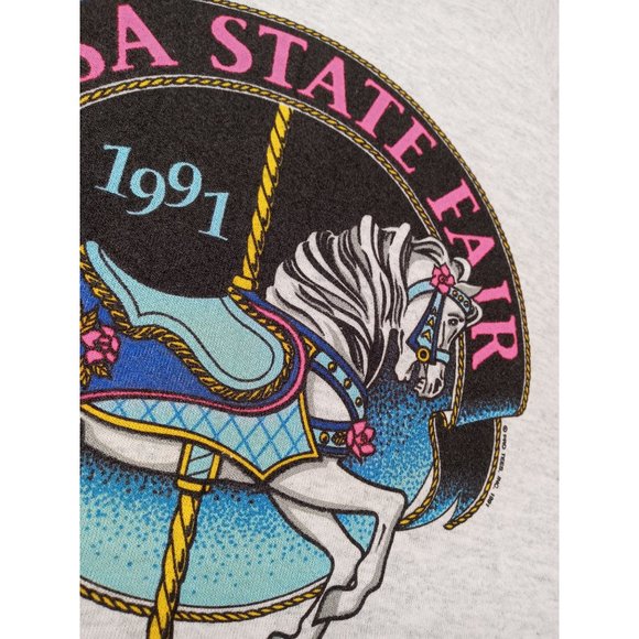 Vintage Tulsa State Fair Sweatshirt New Deadstock XL 1991 Carousel Horse Grey - Picture 7 of 11